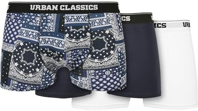 Urban Classics Organic Boxer Shorts 3-Pack – Herren Boxershorts aus Bio-Baumwolle mit Elastikbund und Branding, komfortable Passform, Bandana Navy+Navy+White, S