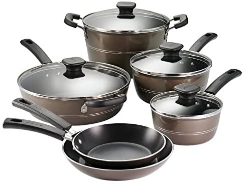 Tramontina Sicilia Aluminum Nonstick Cookware Set, 10-Piece, Hazelnut