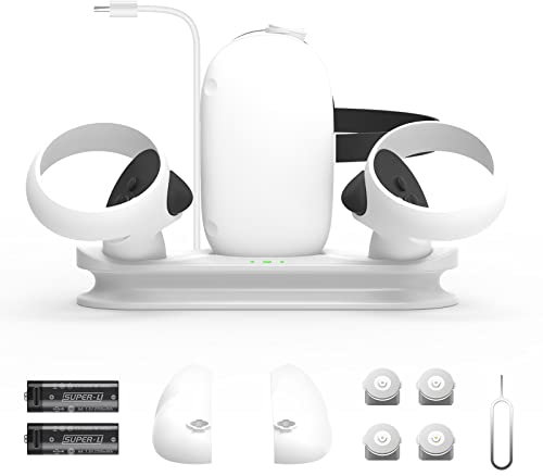 EJGAME Upgraded Enhanced Charging Dock with LED Light for Meta/Oculus Quest 2,Headset and Controller Charging Station Stand, 2 Rechargeable Batteries, Magnetic Cable(Support Quest 2 Elite Strap)
