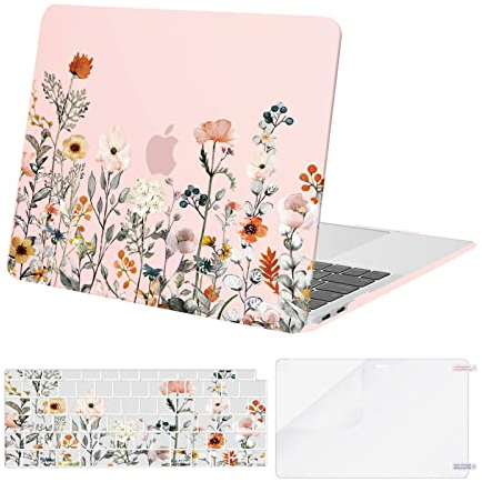 MOSISO Hülle Case Kompatibel mit MacBook Air 13 Zoll 2022 2021 2020-2018 M1 A2337 A2179 A1932 Retina Display Touch ID,Plastik Gartenblumen Harte Schale&Tastaturschutz&Displayschutzfolie,Rosa