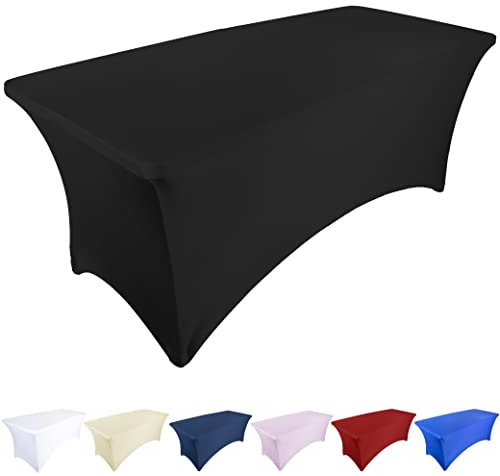 Ocves Stretch-Tischdecke, 1,8 m, Spandex, Polyester, rechteckig, dehnbar, für Hochzeit, Party, Cocktailbar, Bastelausstellungen, waschbare Tischdecke (Schwarz, 1 Stück)