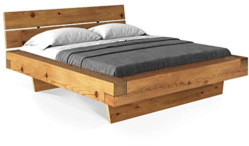 moebel-eins CURBY Balkenbett mit Kopfteil, Wangenfuß, Material Massivholz, 160 x 220 cm, Natur