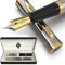 Wordsworth & Black Coffret de Stylos Plume, Plumes Moyenne et Extra Fine Dorées 18 carats, 6 Cartouches d'Encre et Convertisseur de Recharge, Coffret Cadeau, Écriture Douce [Or Argent]