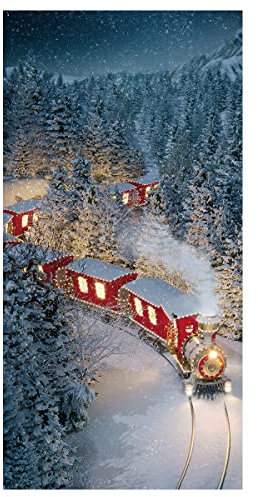 Weihnachtlicher Stoffbanner „Weihnachtszug“ 100 x 200 cm rot Winterbanner Weihnachtsdeko Hänge-Banner Stoff-Display zum Hängen Wanddeko Banner Dekoration