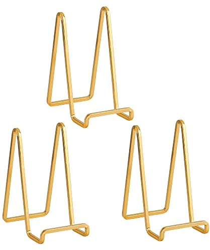 Soporte Platos Mesa Caballete Expositor - 3 Piezas Dorado Soportes para Platos Decorativos - Soporte de Placa para Exhibicion - Caballetes de Hierro Para Marcos de Fotos | Libros | Arte - 6 Pulgadas