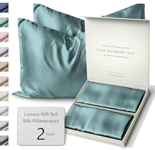 Colorado Home Co 22 Momme Kissenbezug aus echtem Seide für Haar und Haut King Size 2 Pack, King Silk Pillowcase 2er Set, Mineralblau King Silk Kissenbezüge, Reißverschluss