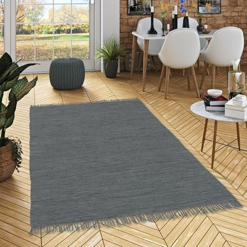 Pergamon Baumwolle Natur Teppich Flachgewebe Handgewebt Jolly Cotton Anthrazit in 6 Größen