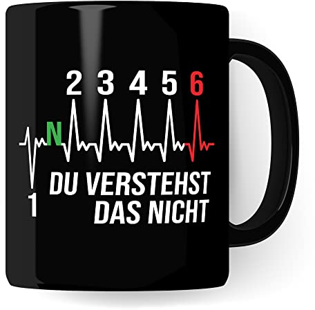 Motorrad Tasse, 1 2 3 4 5 6 - Du verstehst das nicht, Biker Geschenk Spruch lustig Motiv Geschenkidee Kaffeetasse Motorradfahrer Motorradfahrerin Frauen Männer Kaffee-Becher (Schwarz)
