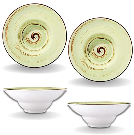 Wilmax Spiral - Platos hondos (2 unidades, elegantes, modernos, duraderos, seguros, porcelana esmaltada, aptos para lavavajillas, para sopas, ensaladas, ideas de regalo, diámetro: 22,5 cm)