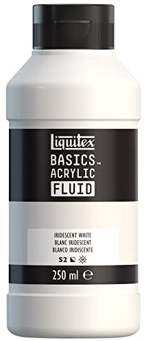 Liquitex 8870438 Basics Fluid Acrylfarbe mit fließender Konsiszenz, schnell trocknend, lichtecht, wasserfest, auf Wasserbasis, 250ml Flasche - Irisierendes Weiß