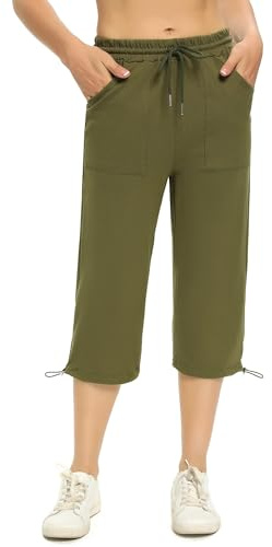Totatuit Damen Caprihose 3/4 Jogginghose Taschen | Baumwoll-Sweathose, bequemer Freizeitstil, geeignet für Sommer Yoga Fitness Alltag und Reisen
