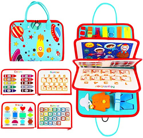 Lanjue Busy Board for Toddlers, Montessori Sensory Toys Activity Board for Fine Motor Skills Preschool Educational Toys for 1-6 Year Old Boys Girls Gifts Interesting Toddler Toy