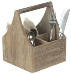 4 x Oak Effect Square 4 Section Cutlery Holder