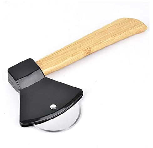 Kitchen Pizza Cutter, 430 Steel Pizza Knife PP Bamboo Handle Ergonomically Round Axe Pizza Cutter for Home Restaurants(Black)