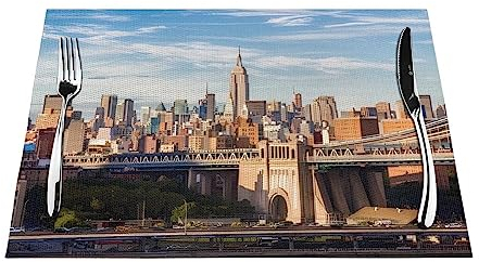 New York City Tischsets 6er Set Gewebte Tischsets für Esstisch Hitzebeständige Tischsets Rutschfest Waschbar PVC Tischmatten für Zuhause Küche Hochzeiten Urlaub Party Dekor
