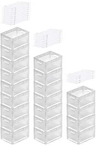 PROREGAL SuperSparSet 20x Transparenter Eurobehälter LightLine mit offenem Griff & Auflagedeckel | HxBxT 22x30x40cm | 24 Liter | Eurobox Transportbox Transportbehälter Stapelbehälter