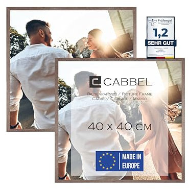CABBEL paquete doble (juego de 2) marco 40x40 cm, Roble Oscuro, marco de madera MDF resistente, plexiglás inastillable, para colgar, ideal para fotos/cuadros/collage