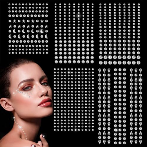 847 Stück Glitzersteine Aufkleber, Zum Dekorieren Von Gesicht, Schmucksteine Aufkleber, Klebesteine Zum Basteln Für Gesicht/Nägel/Haare/Make-Up/Festival/Karneval/Halloween/Weihnachts Dekoration.