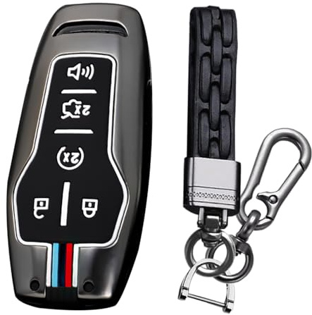 KUNIO Keyless Coque de clé - Convient pour Ford Mustang Mondeo Edge Explorer F150 - Coque en métal - Porte-clés - 5 Boutons A - Noir