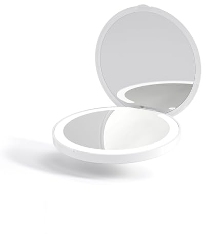 Cerioll LED Taschenspiegel mit 1X/10X, Tragbarer Makeup Spiegel, 1X/10X Vergrößerung, Taschenspiegel Handspiegel, Kosmetikspiegel Licht, LED Kompaktspiegel, Make Up Spiegel Klappbar für Reise