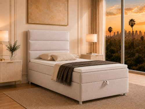 Best For Home Boxspringbett Trinity k-4 mit 7-Zonen Bonell-Federkernmatratze | Boxspringbett 100x200 | Boxsprintbett mit Matratze Und Stauraum | Polsterbett 100x200 - Lieferung bis Bordsteinkante