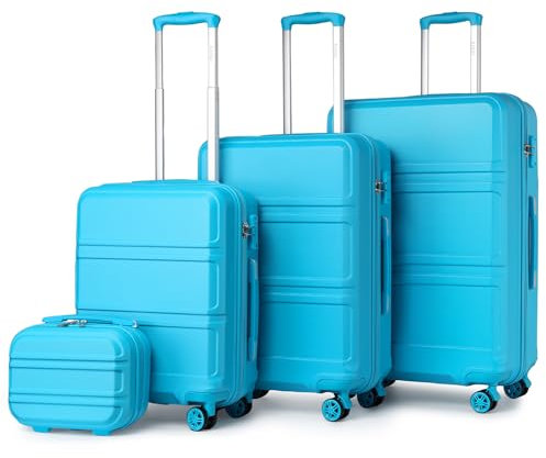 Kono Set di valigie da viaggio in ABS leggero, con 4 ruote girevoli e lucchetto a combinazione TSA, Blu, Sets of 4