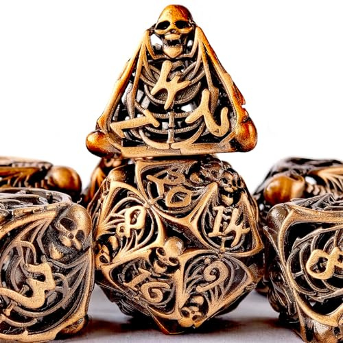 Metallwürfel-Set D&D, hohle Polyeder, DND, 7-teilig, Dungeons and Dragons, Metallwürfel, Totenkopf-Stil, geeignet für Rollenspiele wie Pathfinder RPG Shadow Run DND-Würfel-Set