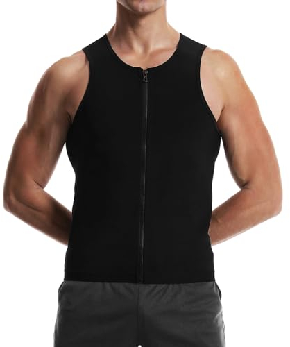 Vigorix Schweißweste für Herren, Taillentrainer, Workout-Tanktop, Sauna-Weste für Herren, Reißverschluss-Weste, Taillentrainer, Schwarz, X-Large