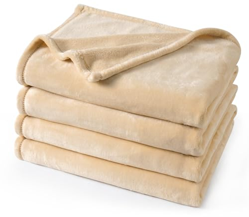 PHF Kuscheldecke Flauschig Fleecedecke 220x240cm - Oeko-Tex Weich Warm Wohndecke, Decke Blanket für Couch Sofa Bett, Tagesdecken & Kuscheldecken, Sofa überwurfdecke, Beige