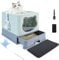HelloMiao Caja de Arena para Gatos Completamente Cerrada con Tapa, Tipo de cajón, desodorizante, Grande, Plegable, con Pala de plástico para Mascotas, Adecuada (Azul grisáceo+Estera Negra)