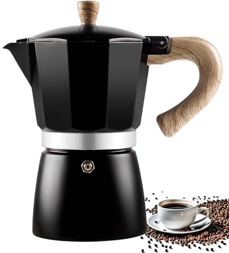 Fychuo Stovetop Coffee Maker, Moka Pot Italian Espresso Maker, 6 Cup Aluminium Stove Top Coffee Maker 300ml Stovetop Coffee Makers Portable Coffee Makers Pot with Wood Handle