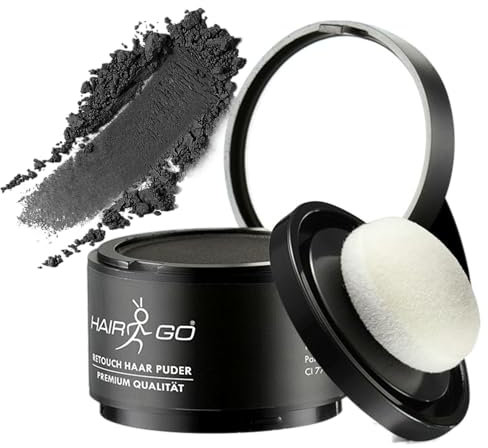 HAIR GO Premium Ansatzpuder - Haar Concealer zur Haarverdichtung für Frauen und Männer, wasserfestes Haar Make-up zum Ansatz kaschieren - Friseurqualität - Pulver Natürlich (4gr.) (schwarz)