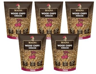 Magna Premium Wood Chips Set - 3,75 KG - Räucherchips, Smokerchips - 100% Natürlich - für Holzkohlegrill, Elektrogrill, Gasgrill in Räucherbox (Holz (Kirsche))