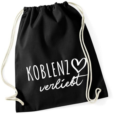 Huuraa Turnbeutel Koblenz verliebt Geschenk Rucksack Black 12 Liter Baumwolle Koblenz Geschenkidee