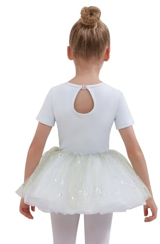 Tancefair Kinder Ballettkleidung Mädchen Glitzer Ballettkleid Baumwolle Balletttrikot Ballettanzug Tanzkleid Tanzbody mit Rock Tütü