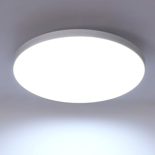Mckalen Plafon LED Techo 24W, Lámpara de Techo Redondo 2700LM, Moderna Luz de Techo IP54 Impermeable para Dormitorio Baño Cocina Balcón Pasillo, 6500K Blanca Fria Dia 27cm