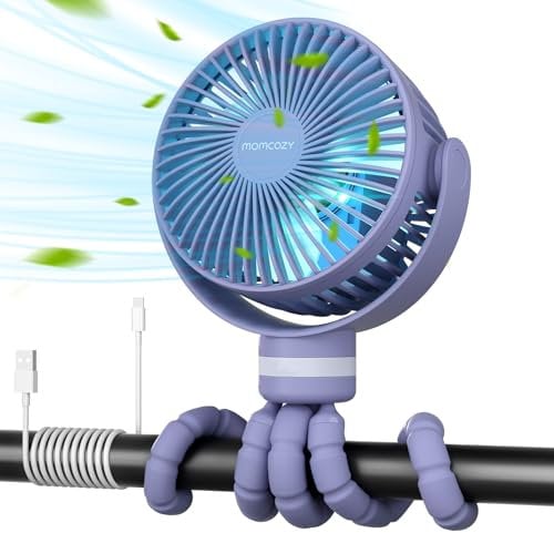 momcozy 8000mAh Ventilador Portátil para Cochecito, Batería de Duración 27H, 360°Rotación,4 Velocidade, Luz de Noche, Ventilador Silla de Paseo Recargable USB,Viajes, Dormitorio