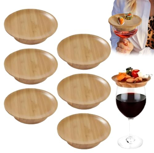 Qosneoun Wine Glass Charcuterie Topper, Charcuterie Wine Glass Topper, Weinglas Topper Holz, Weinglas Deckel Holz, Wine Glass Topper Für Zuhause, Restaurants Und Bars (6PCS)