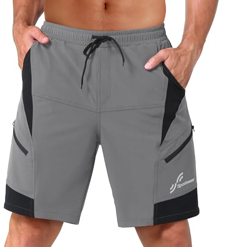 Sportneer Men's Mountain Bike Shorts - Lightweight and Baggy with Zipper Pockets for Cycling, Running, MTB, Bicycle Training