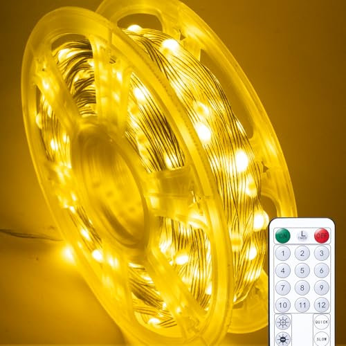 BESCOST Guirnaldas Luces Exterior 50M con Enchufe, 500 Luces Interiores LED con Control Remoto, 12 Modos Guirnalda de Luces Impermeables Regulables con Temporizador para Jardín