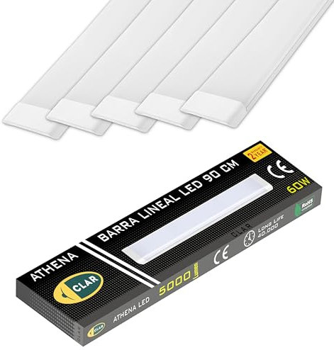 CLAR - Pantalla LED 90 cm, Regleta Cocina Techo, Luminaria y Barra LED, Luz Fría 6500ºK (60W Pack 5)