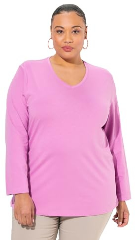 Ulla Popken Damen große Größen Übergrößen Plus Size Shirt, V-Ausschnitt, Relaxed, Langarm Amethyst 58+ 725334800-58+