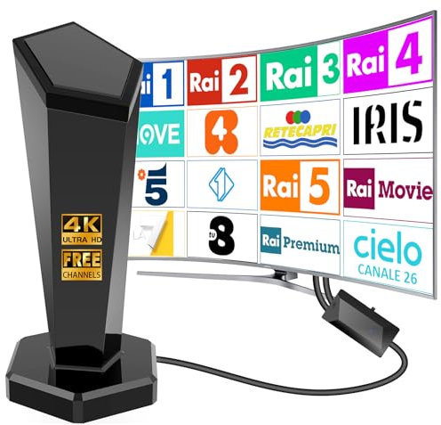 2025 Antenna TV Interna,Digitale antenna tv,Potente Antenna HDTV Interna Esterna con Amplificatore,460km+ 360° Segnal di ricezione Supporta 4K HD/VHF/UHF per Tutta la TVs- Cavo coassiale da 3 metri