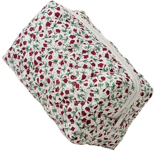 NJCXOLA Blumen make up tasche, 1 pcs Gesteppte Kosmetiktasche mit Blumenmuster und großem Fassungsvermögen aus weichem Baumwollmaterial für Make-up-Pinsel und Beauty-Utensilien
