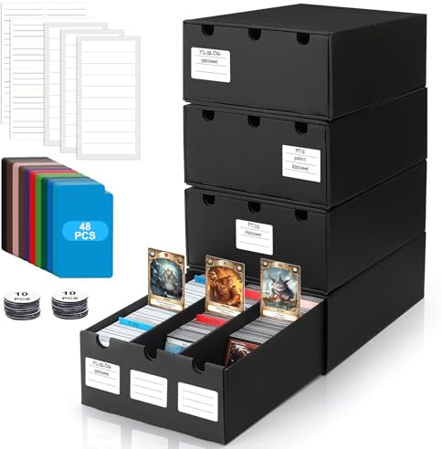 AOBOPLE Karten Box für 12000+ Trading Card,Sammelkarten-Aufbewahrungsbox mit 48 Kartenteiler,Etiketten Klebeband und Schubladen,Sammelkarten Box Trading Card Box für TCG,MTG,PTCG,Sports Karten