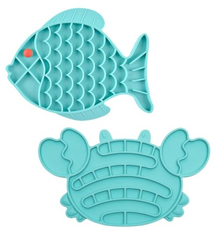 2Pcs Slow Feeder Cat Bowl, Anti-Gulping Cat Puzzle Feeder Bowl, Non-Slip Fishbone Design Dry Wet Food Catt Puzzle Feeders Slow Feed Cats Bowl For Catt and Puppy (Fish blue, crab green)