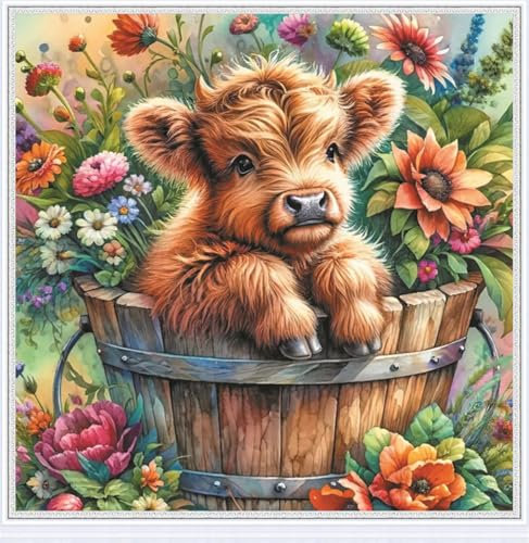 Meecaa Kreuzstich-Set, 11-fädig, geprägt, Badekuh, Blume, Stickset mit Zubehör, vorgedruckt (36 x 36 cm) (Bad)