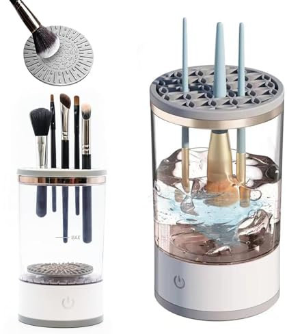 Electric Makeup Brush Cleaner Machine Automatic Portable USB Reusable Make Up Brush Cleaner Set for Quick Cleaning and Drying All Size Beauty Makeup Brushes(White)