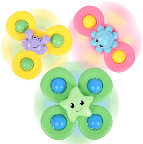 Ainiv Saugnapfer Drehspielzeug, 3 Stück Saugnapf Spinner Toys, Finger Hand Spinner, Cartoon Badespielzeug Wasserspielzeug, Sensorisches Sensorik Spielzeug für Baby, Fidget Toys Geschenke für 1-6 Jahre