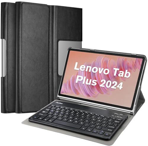 ProCase Case with Keyboard for Lenovo Tab Plus 11.5 Inch 2024, PU Leather Case with Magnetically Detachable Wireless Keyboard for 11.5 Lenovo Tab Plus 2024 Release -Black